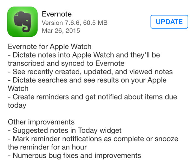 evernote apple watch