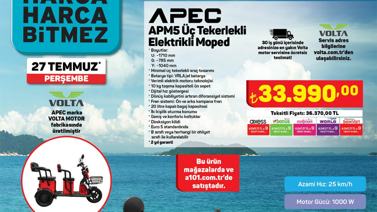 Volta APM5 üç tekerlekli moped yeniden A101 e geliyor LOG