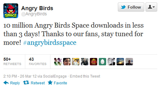 Angry Birds Space - 10 milyon