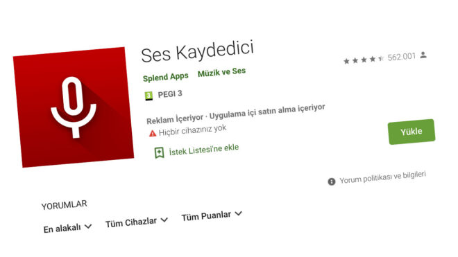 Ses Kaydedici Android uygulaması ve ses getiren