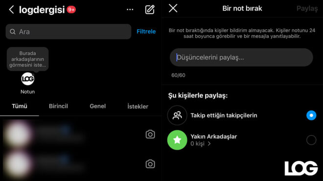 Instagram Notlar LOG Görsel