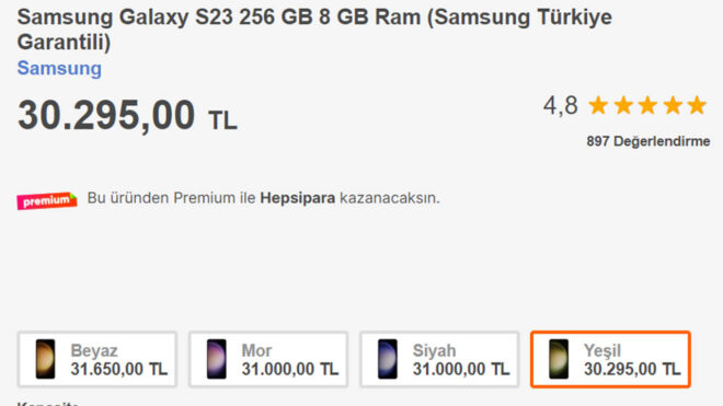 Samsung Galaxy S23 256 GB 8 GB Ram (Samsung Türkiye Fiyatı